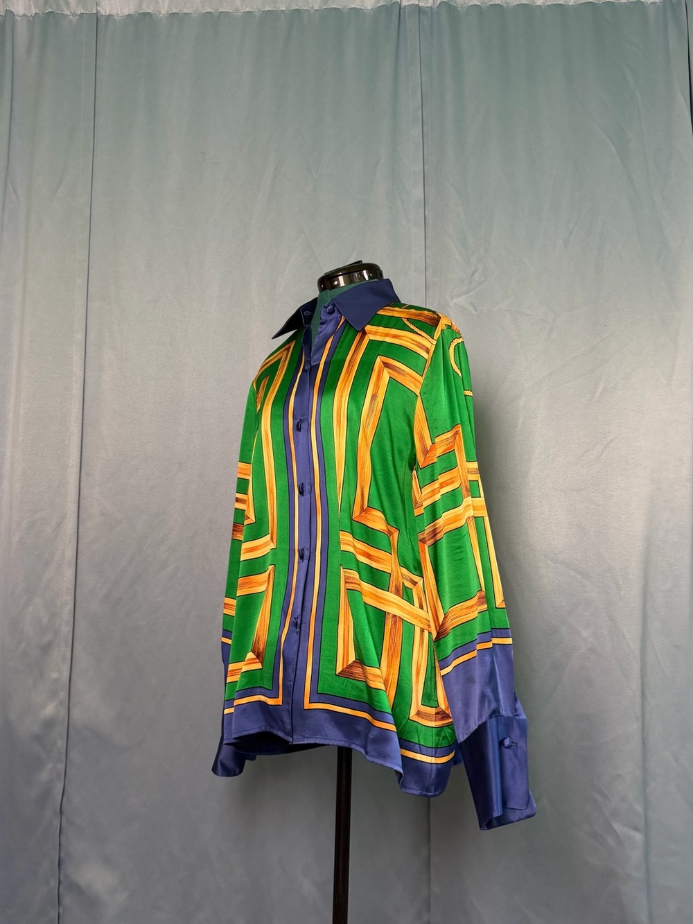 Casino Dana Buchman Green, Blue & Yellow Geometric Button-Down Shirt